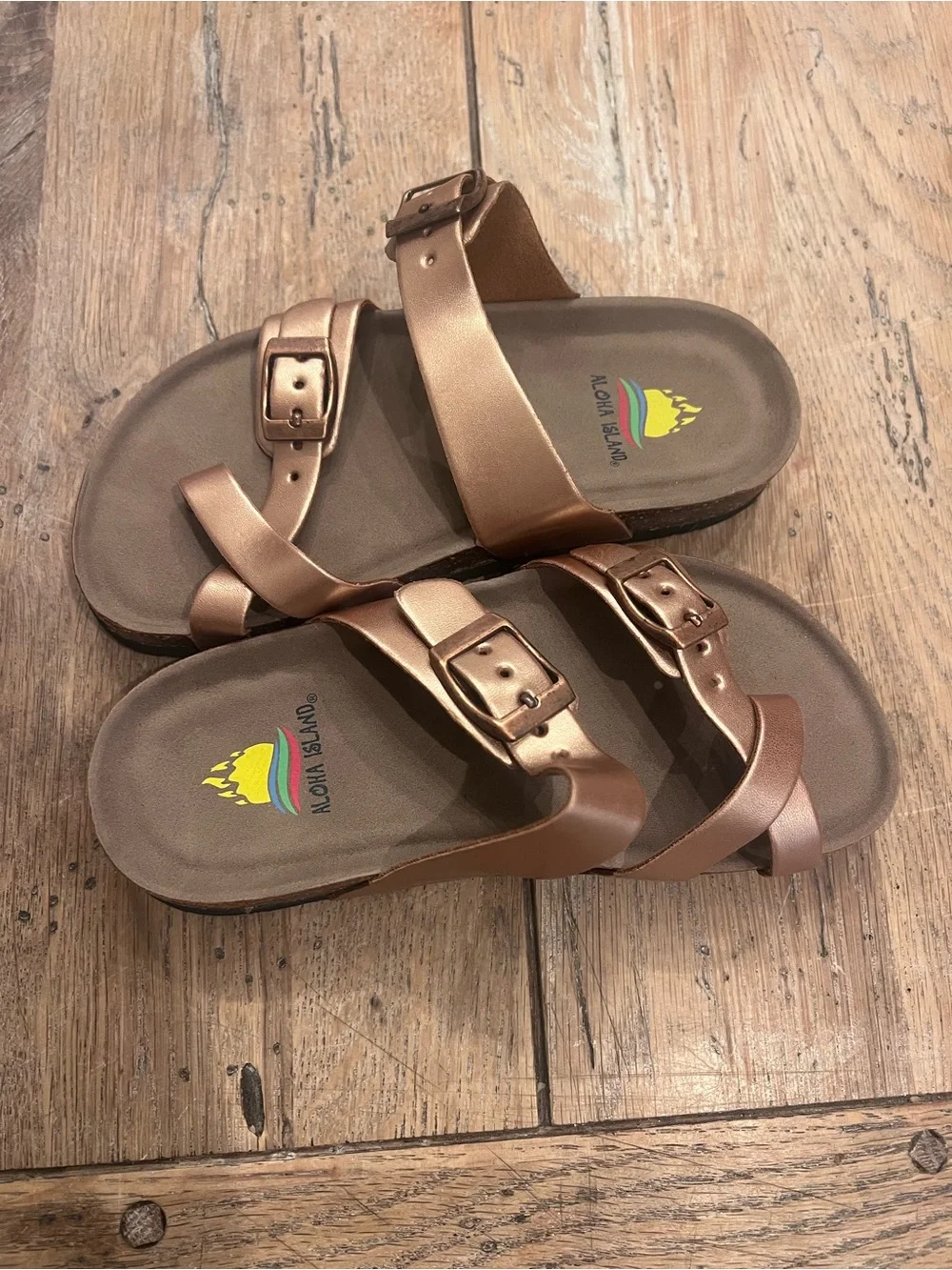 Aloha Island Children’s Strappy Buckle Sandals Rose Gold Adjustable US 4/5